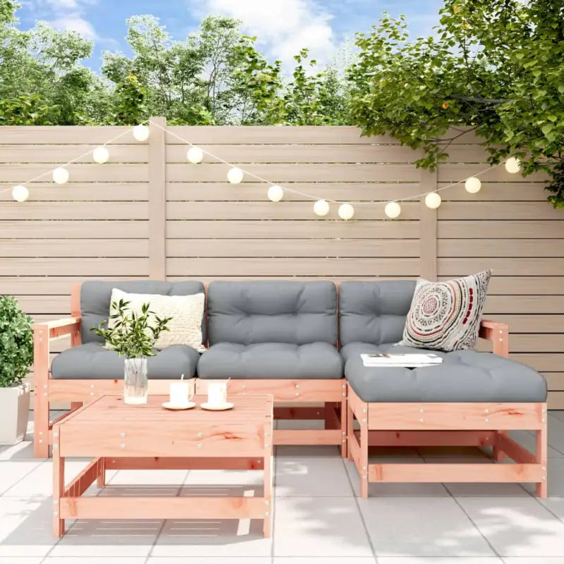 Houten loungeset met massief grenenhout en voetenbank voor in de tuin - Natuurlijk douglashout - Tuinsets