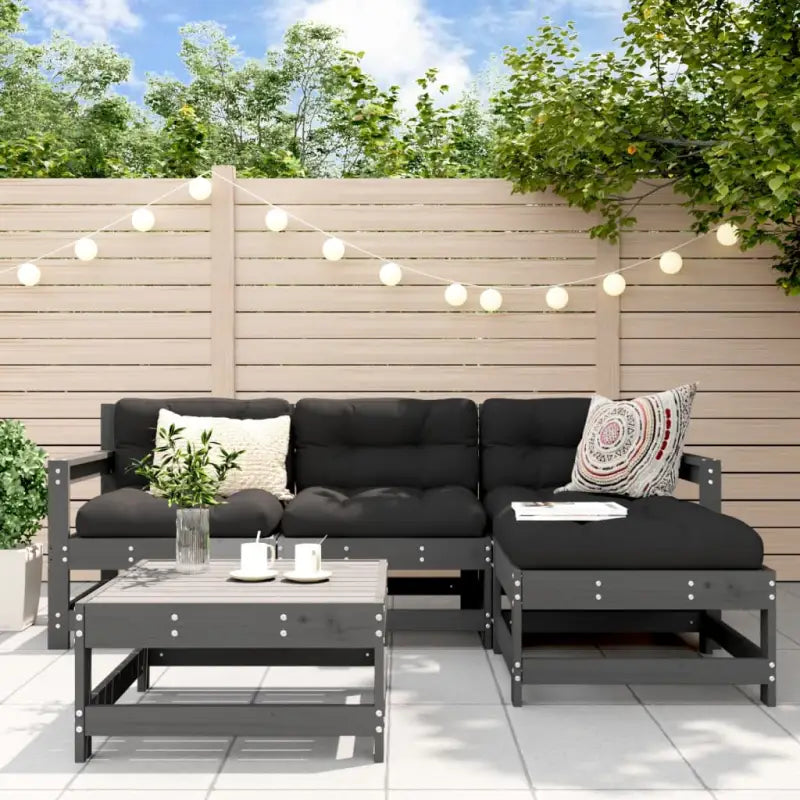 Houten loungeset met massief grenenhout en voetenbank voor in de tuin - Grijs grenenhout - Tuinsets