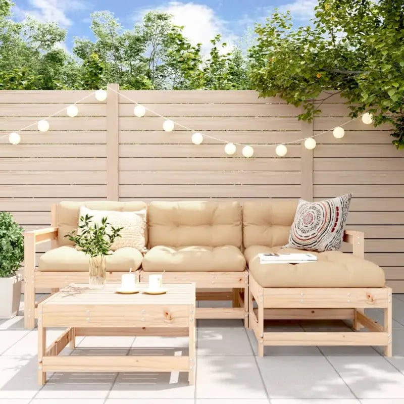 Houten loungeset met massief grenenhout en voetenbank voor in de tuin - Natuurlijk grenenhout - Tuinsets