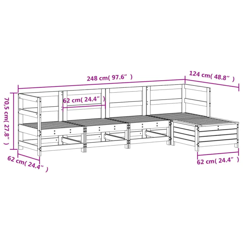 Houten loungeset met modulair ontwerp en comfortabele afmetingen zitting - Tuinsets