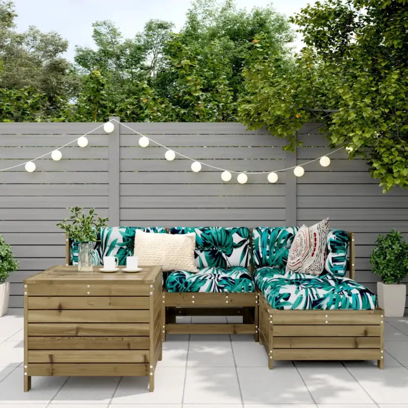 Houten loungeset met modulair ontwerp en comfortabele afmetingen zitting - Tuinsets