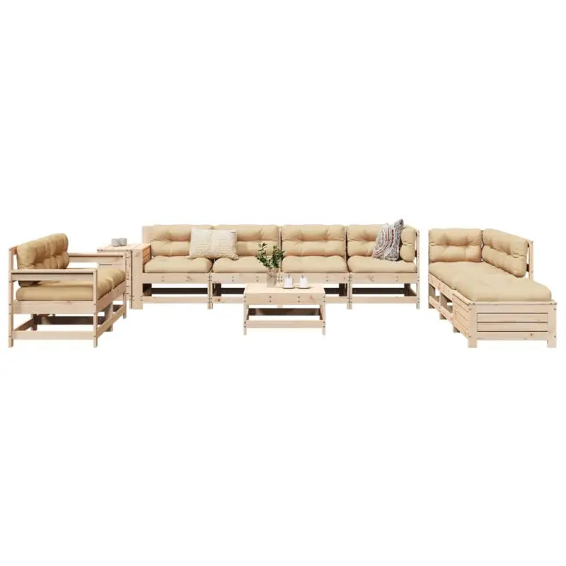 Houten loungeset met modulair ontwerp en comfortabele afmetingen zitting - Natuurlijk grenenhout - Tuinsets