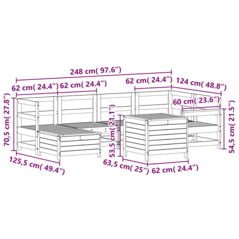 Houten loungeset met modulair ontwerp en comfortabele afmetingen zitting - Tuinsets
