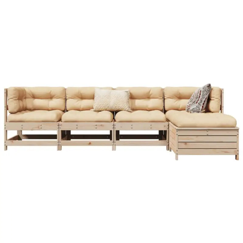 Houten loungeset met modulair ontwerp en comfortabele afmetingen zitting - Natuurlijk grenenhout - Tuinsets