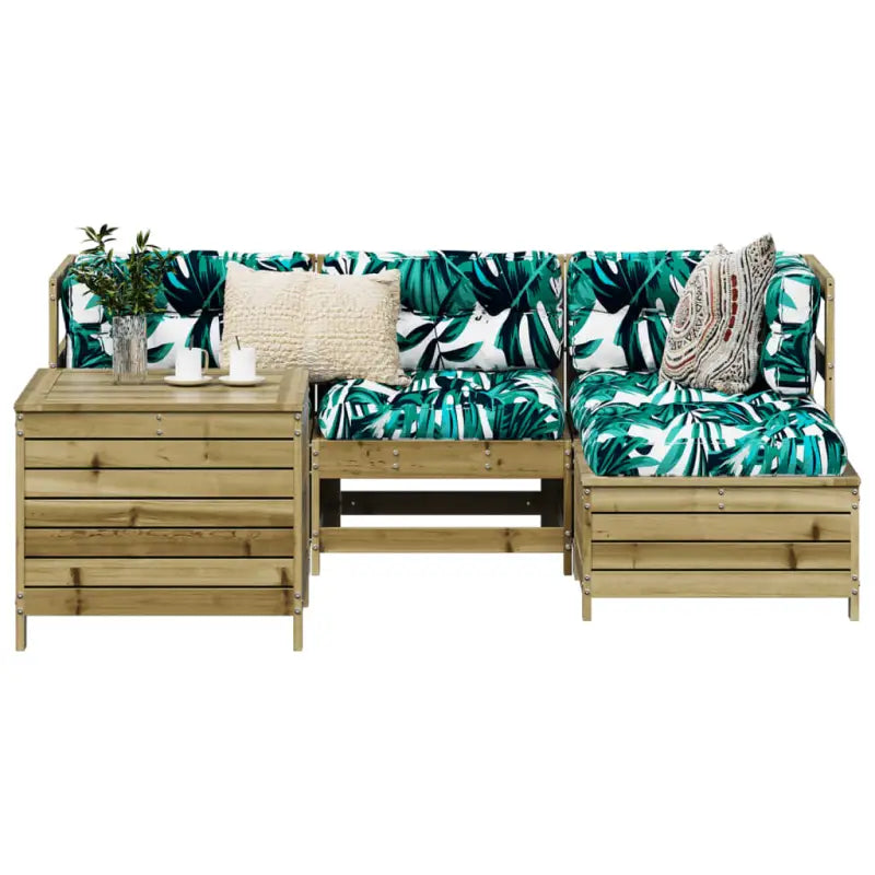 Houten loungeset met modulair ontwerp en comfortabele afmetingen zitting - Tuinsets