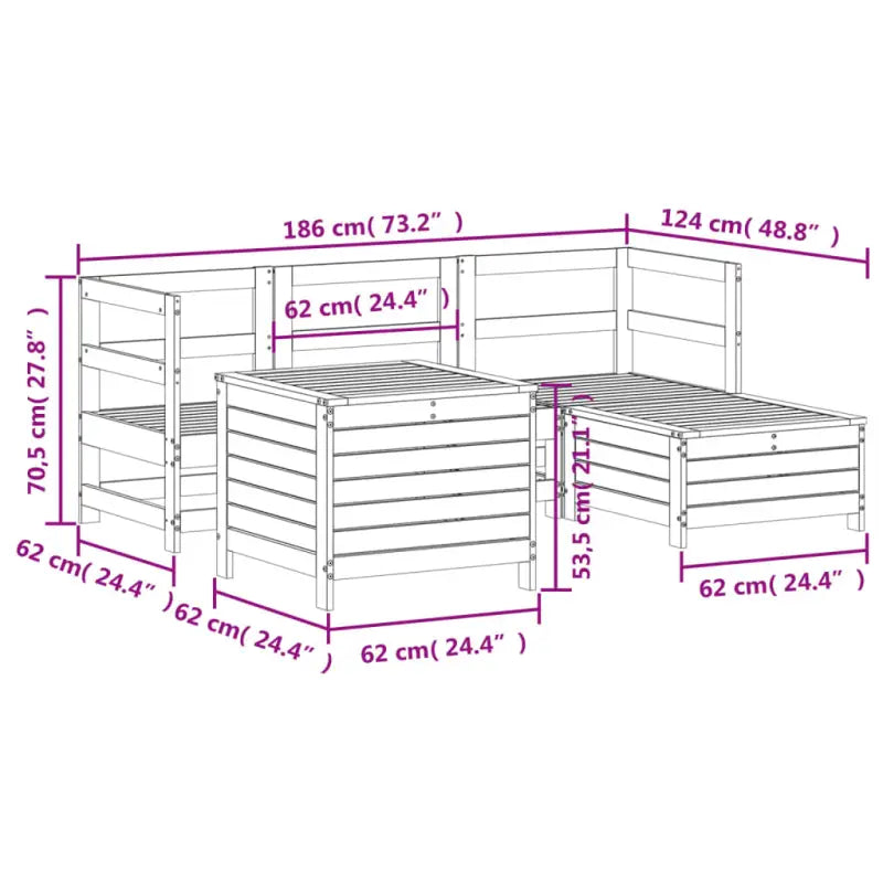 Houten loungeset met modulair ontwerp en comfortabele afmetingen zitting - Tuinsets