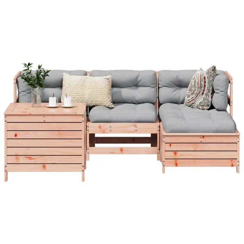 Houten loungeset met modulair ontwerp en comfortabele afmetingen zitting - Natuurlijk douglashout - Tuinsets