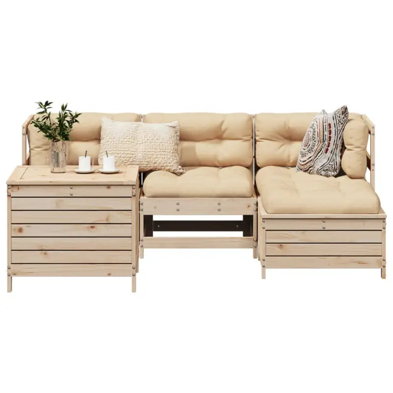 Houten loungeset met modulair ontwerp en comfortabele afmetingen zitting - Natuurlijk grenenhout - Tuinsets