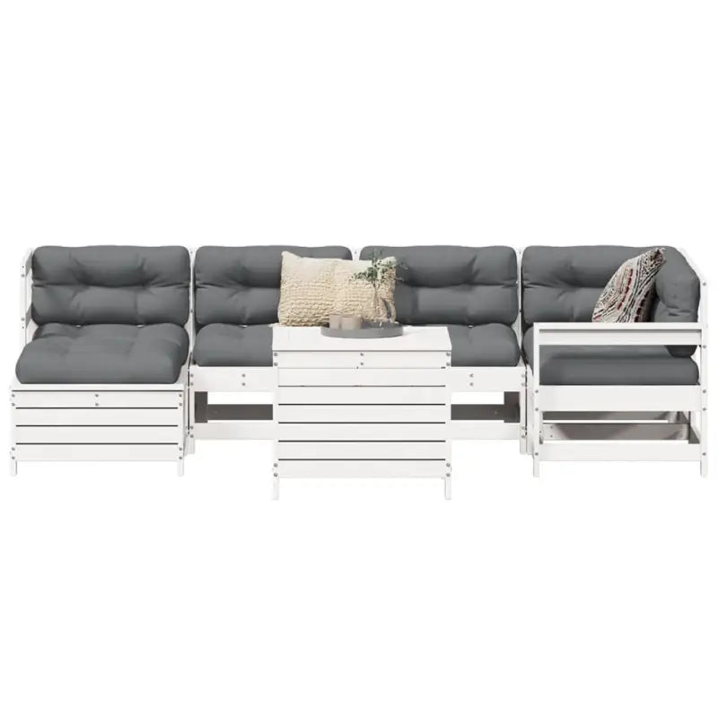 Houten loungeset met modulair ontwerp en comfortabele afmetingen zitting - Wit grenenhout - Tuinsets