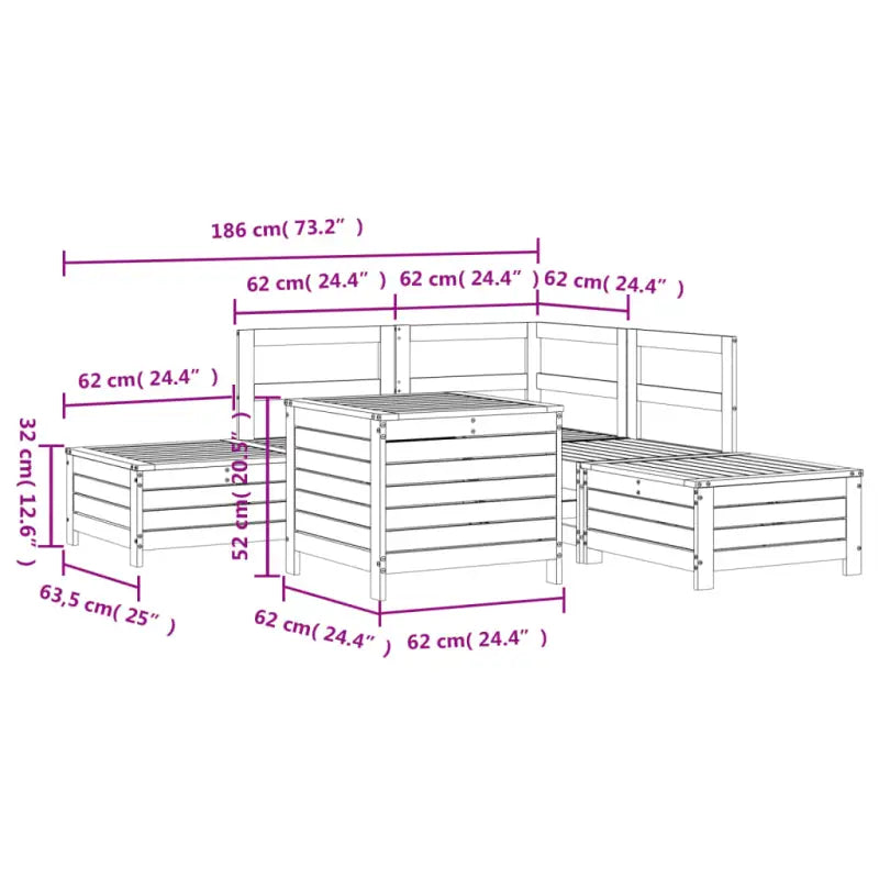 Houten loungeset met modulair ontwerp en diverse afmetingen zitting - Tuinsets