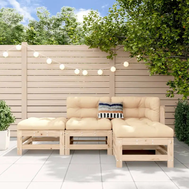 Houten loungeset met voetenbank en salontafel van geïmpregneerd grenenhout - Natuurlijk grenenhout - Tuinsets