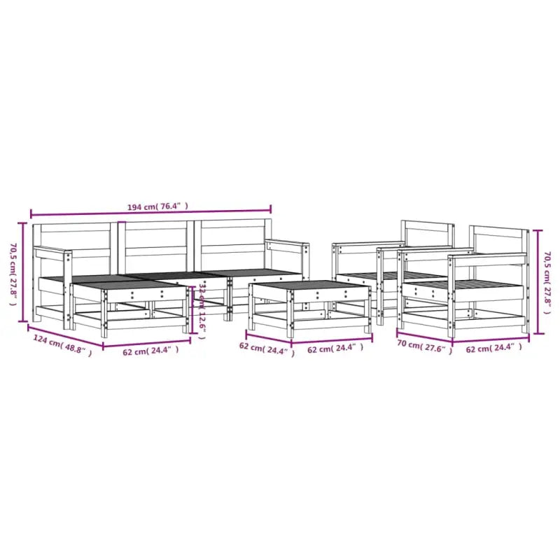 Houten loungeset met voetenbank en salontafel van geïmpregneerd grenenhout - Donkerbruin - Tuinsets
