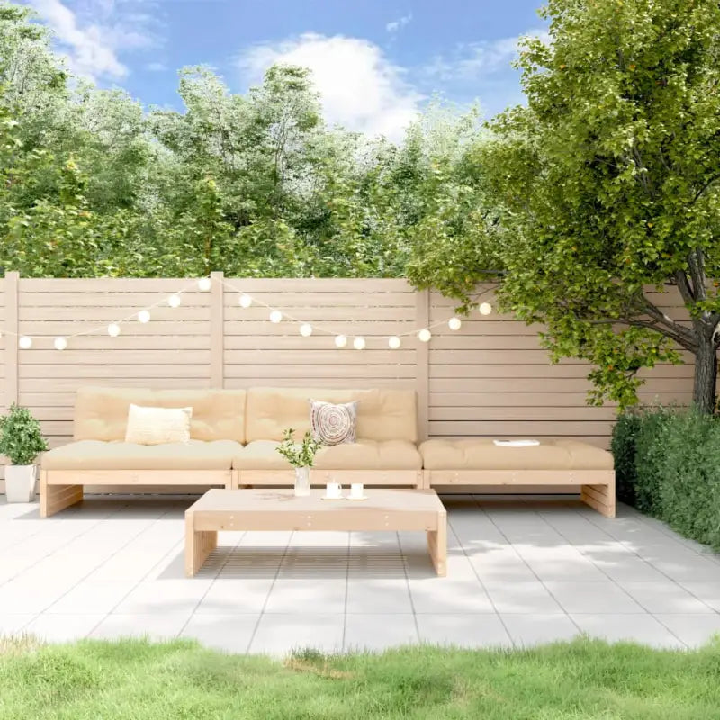 Houten loungeset met voetenbank en salontafel voor gezellige tuinen - Natuurlijk grenenhout - Tuinsets