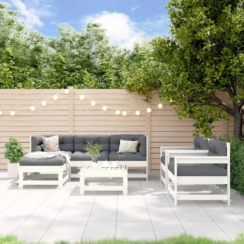 Houten loungeset van geïmpregneerd grenenhout met voetenbank en salontafel - Wit - Tuinsets