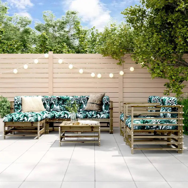 Houten loungeset van geïmpregneerd grenenhout met voetenbank en salontafel - Naturel geïmpregneerd - Tuinsets