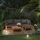Houten loungeset van massief acaciahout voor de tuin of terras - Donkergrijs / 2x hoek + midden + voetensteun + Tafel