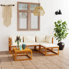 Houten loungeset van massief acaciahout voor de tuin of terras - Crème / 2x hoek + midden + voetensteun + Tafel