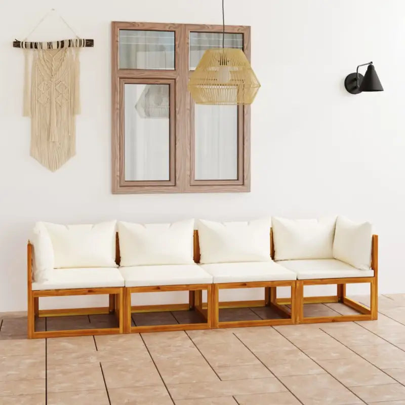 Houten Loungeset van massief acaciahout voor tuinplezier - Crème / 2x hoek + 2x midden - Tuinsets