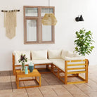 Houten Loungeset van massief acaciahout voor tuinplezier - Crème / 2x midden + 3x hoek + Tafel - Tuinsets