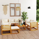Houten Loungeset van massief acaciahout voor tuinplezier - Crème / 5x hoek + 3x midden + voetensteun + Tafel - Tuinsets