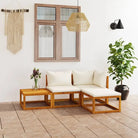 Houten Loungeset van massief acaciahout voor tuinplezier - Crème / midden + hoek + voetensteun + Tafel - Tuinsets