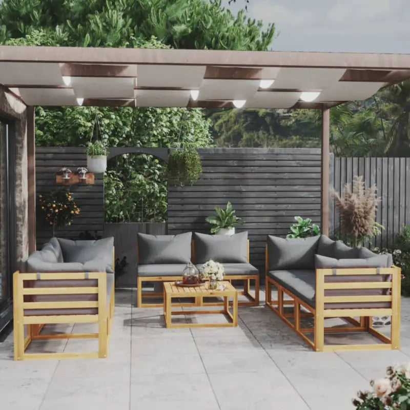 Houten Loungeset van massief acaciahout voor tuinplezier - Donkergrijs / 4x hoek + 4x midden + Tafel - Tuinsets