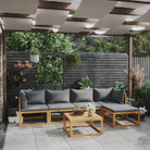 Houten Loungeset van massief acaciahout voor tuinplezier - Donkergrijs / 2x hoek + 2x midden + voetensteun + Tafel