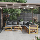 Houten Loungeset van massief acaciahout voor tuinplezier - Donkergrijs / 3x hoek + 4x midden + voetensteun + Tafel