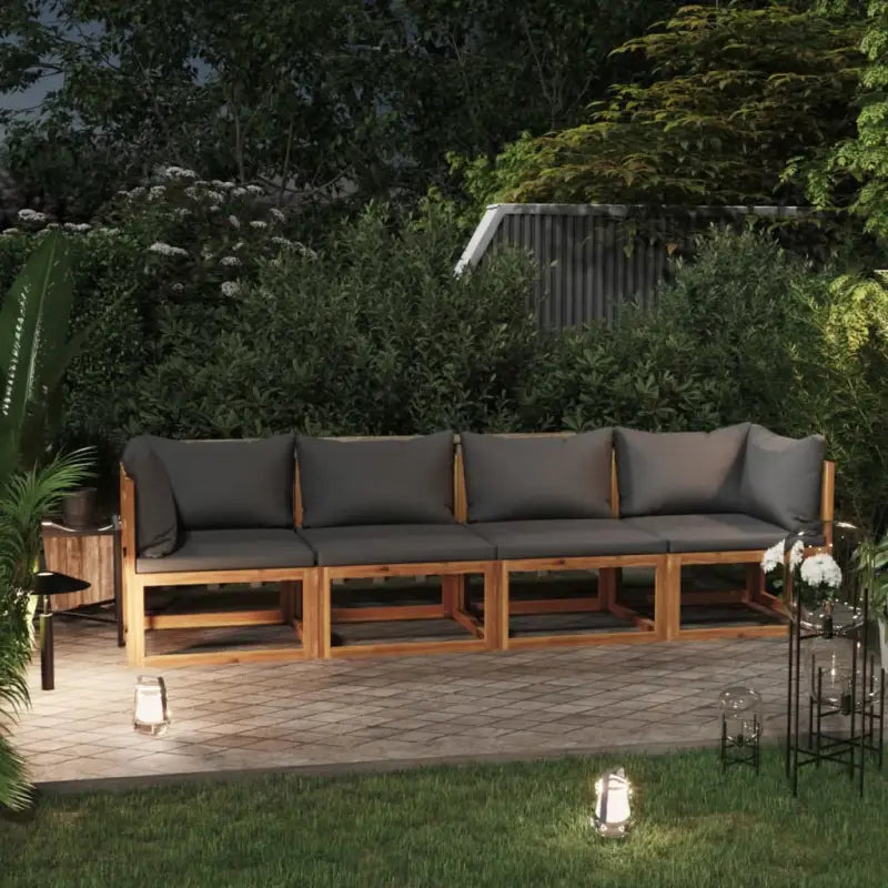 Houten Loungeset van massief acaciahout voor tuinplezier - Donkergrijs / 2x hoek + 2x midden - Tuinsets