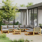 Houten Loungeset van massief acaciahout voor tuinplezier - Donkergrijs / 3x hoek + 5x midden + 2x voetensteun + Tafel
