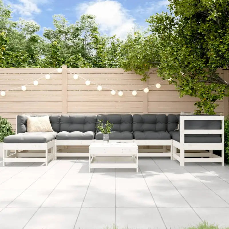 Houten loungeset van massief douglashout met voetenbank en salontafel - Wit grenenhout - Tuinsets