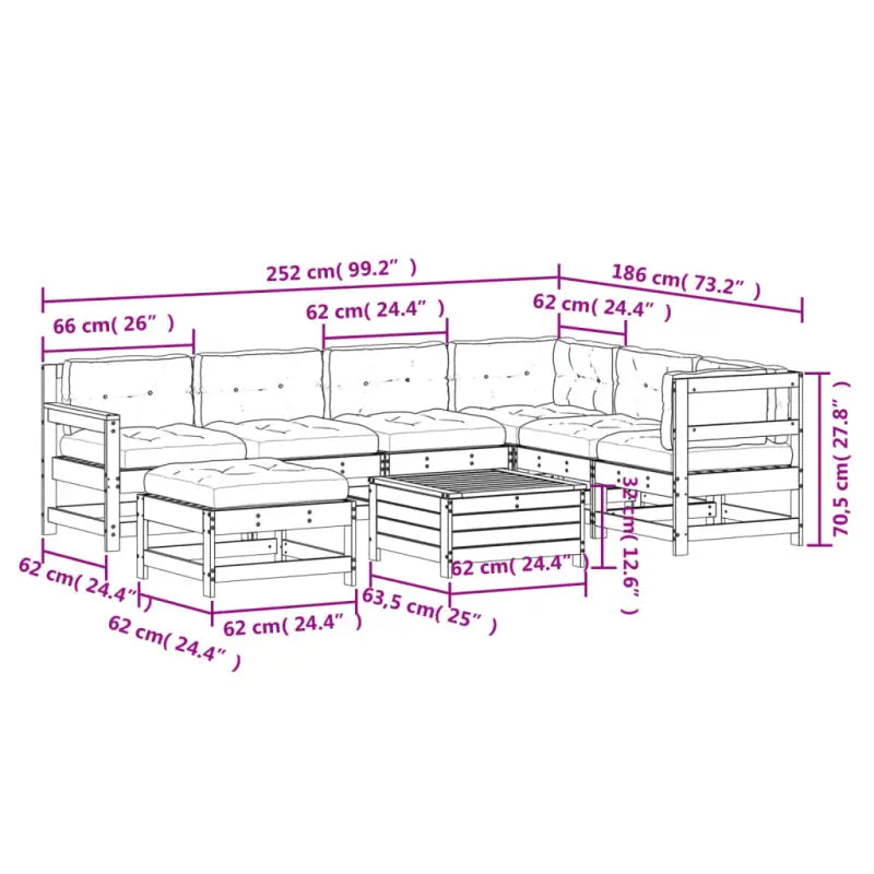 Houten loungeset van massief grenenhout met gelat en modulair ontwerp - Tuinsets