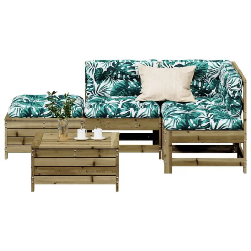 Houten loungeset van massief grenenhout met gelat ontwerp en modulair design - Naturel geïmpregneerd - Tuinsets