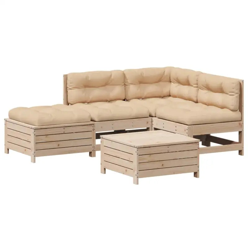 Houten loungeset van massief grenenhout met gelat ontwerp en modulair design - Tuinsets