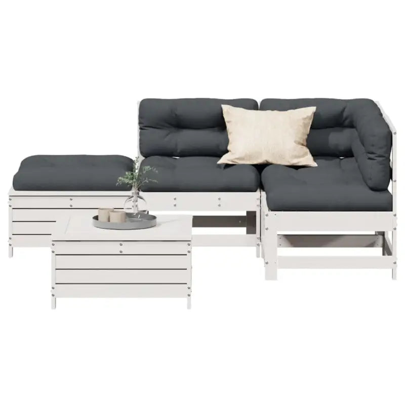 Houten loungeset van massief grenenhout met gelat ontwerp en modulair design - Wit grenenhout - Tuinsets