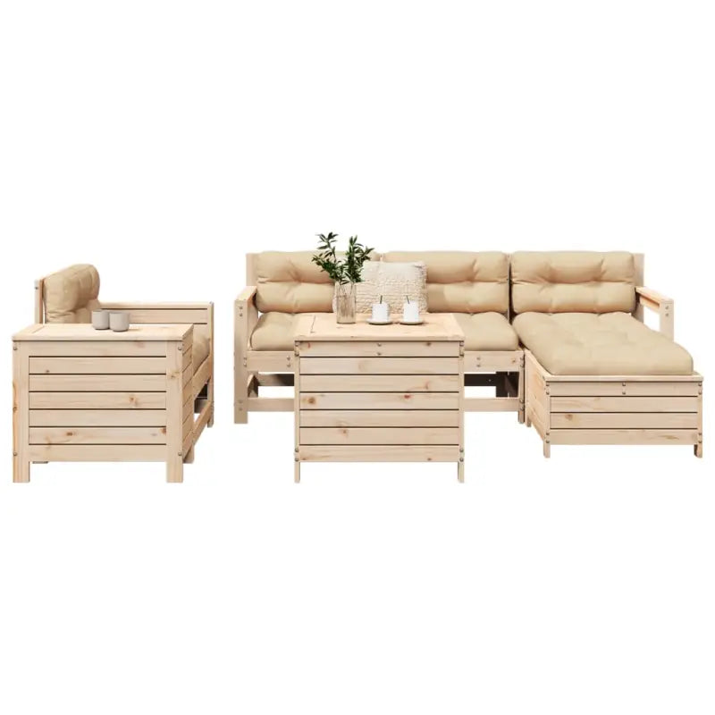 Houten loungeset van massief grenenhout met modulair ontwerp en comfortabele afmetingen - Natuurlijk grenenhout