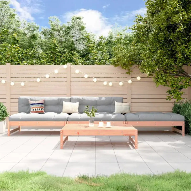 Houten loungeset van massief grenenhout met salontafel en voetenbank - Natuurlijk douglashout - Tuinsets