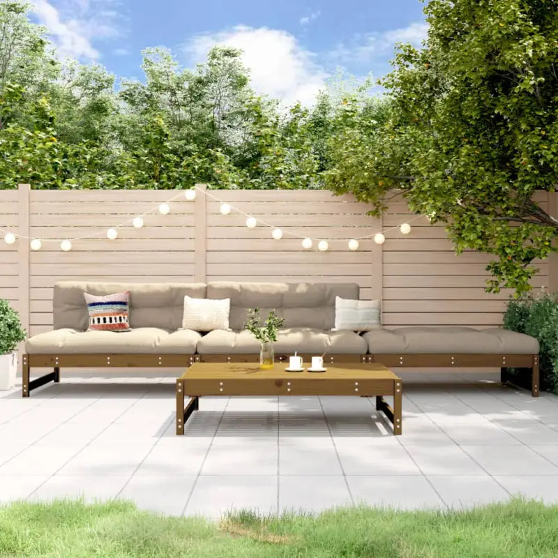 Houten loungeset van massief grenenhout met salontafel en voetenbank - Honingbruin grenenhout - Tuinsets