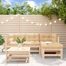 Houten loungeset van massief grenenhout met voetenbank en salontafel - Natuurlijk grenenhout - Tuinsets