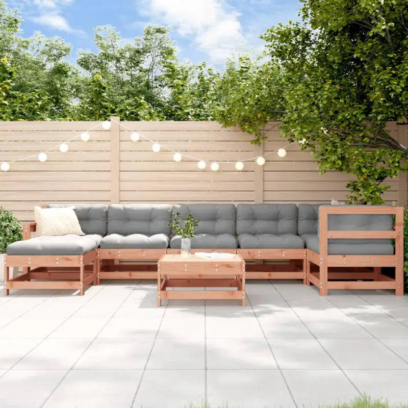 Houten loungeset van massief grenenhout met voetenbank en salontafel - Natuurlijk douglashout - Tuinsets