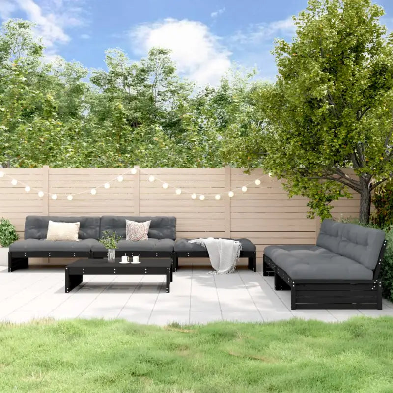Houten loungeset van massief grenenhout met voetenbank en salontafel - Zwart grenenhout - Tuinsets