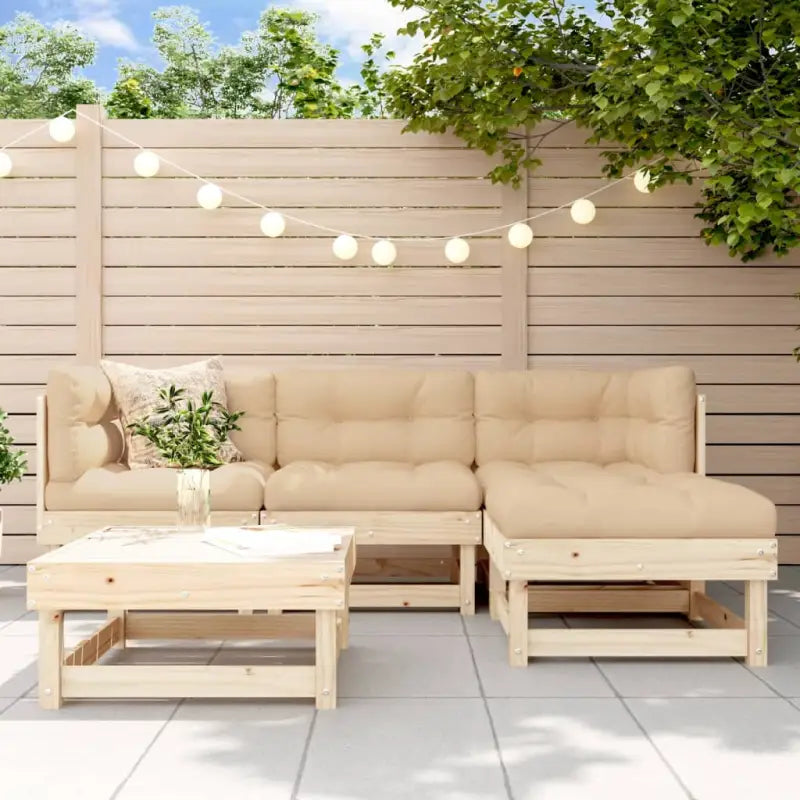 Houten loungeset van massief grenenhout met voetenbank en salontafel - Natuurlijk grenenhout - Tuinsets