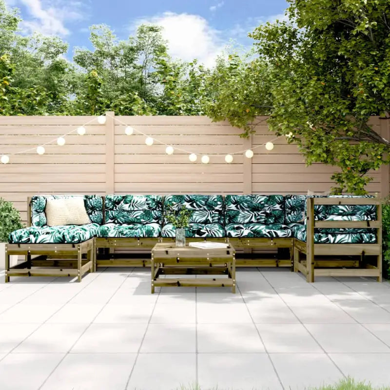 Houten loungeset van massief grenenhout met voetenbank en salontafel - Naturel geïmpregneerd - Tuinsets