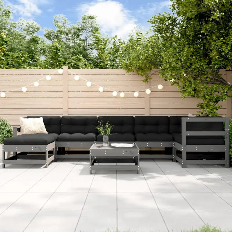 Houten loungeset van massief grenenhout met voetenbank en salontafel - Grijs grenenhout - Tuinsets