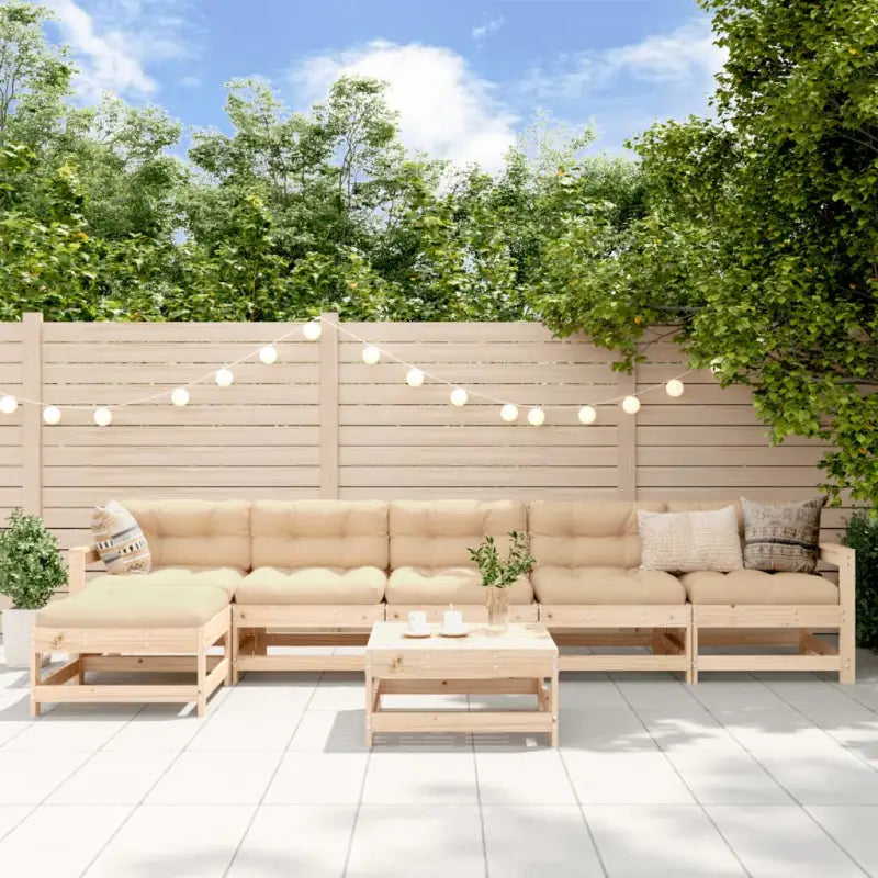Houten loungeset van massief Grenenhout met voetenbank en salontafel - Natuurlijk grenenhout - Tuinsets
