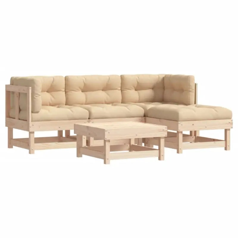 Houten loungeset van massief grenenhout met voetenbank en salontafel - Tuinsets