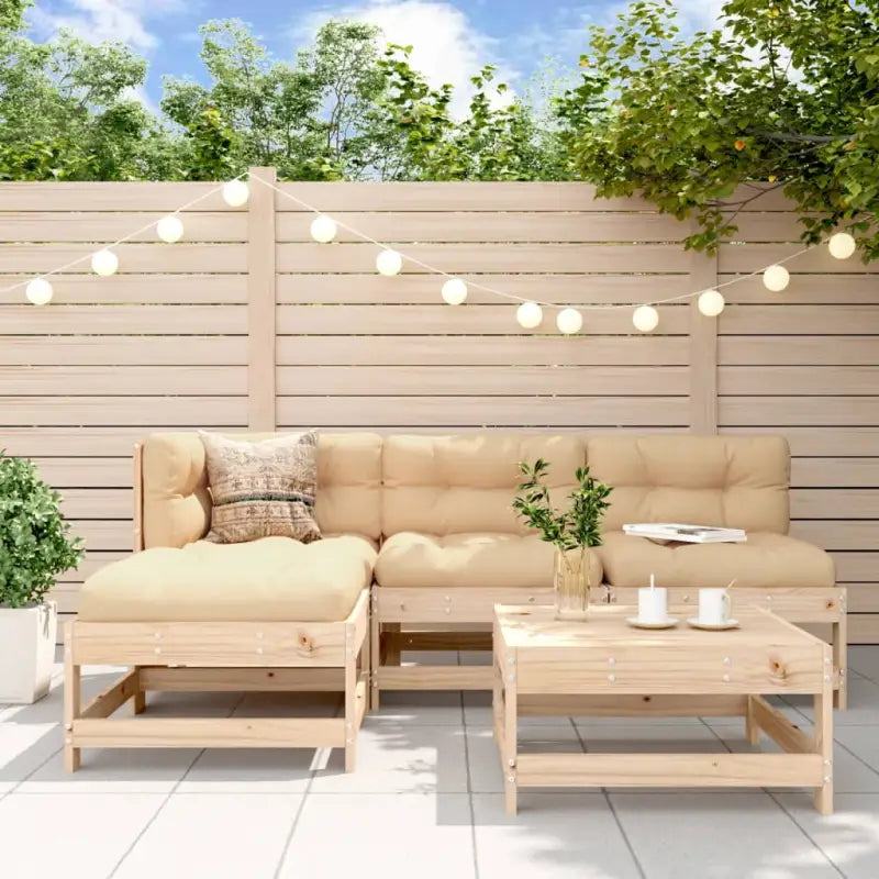Houten loungeset van massief grenenhout met voetenbank en salontafel - Natuurlijk grenenhout - Tuinsets