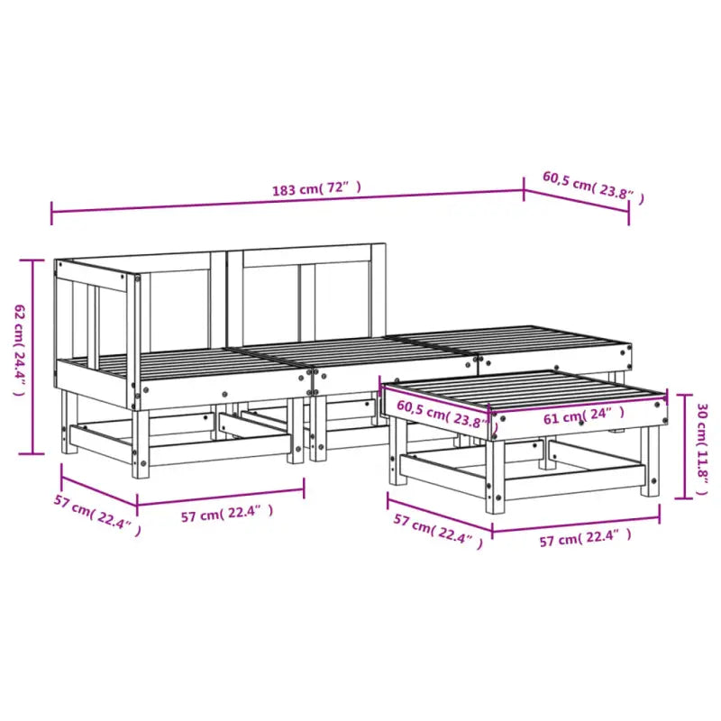 Houten loungeset van massief grenenhout met voetenbank en salontafel - Tuinsets