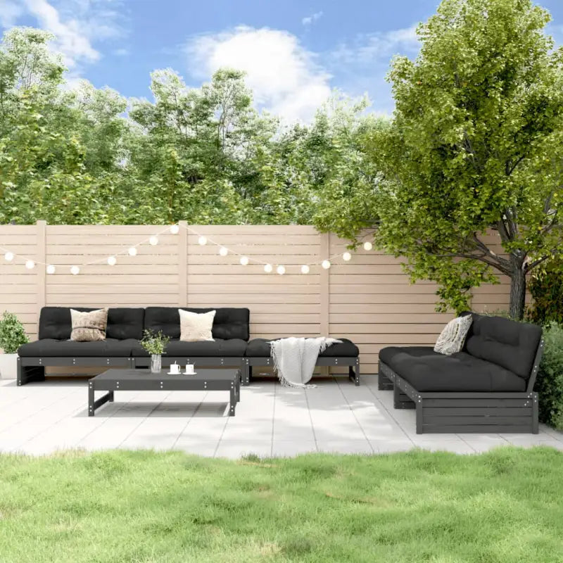 Houten loungeset van massief grenenhout met voetenbank en salontafel - Grijs - Tuinsets