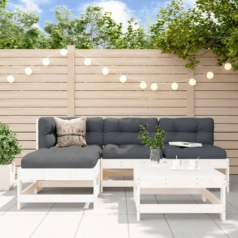 Houten loungeset van massief grenenhout met voetenbank en salontafel - Wit - Tuinsets